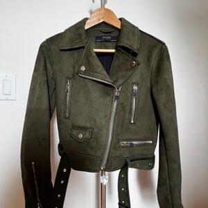 Zara Olive Green Cropped Moto Jacket